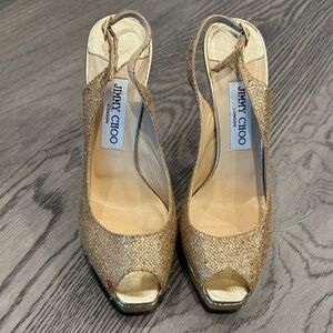 Jimmy Choo Glittering Gold Peep-Toe Heels